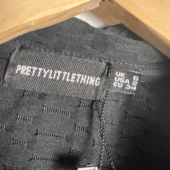 PrettyLittleThing Black Textured Cut Out Waist Midi Shirt Dress Size 2 - Picture 7 of 9